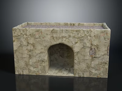 Textured Stone Finish Decorative Storage Box With Arch Shaped Entrance And Natural Pattern 3d model