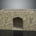 Textured Stone Finish Decorative Storage Box With Arch Shaped Entrance And Natural Pattern