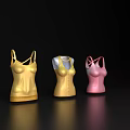 Three Women's Tank Tops in Yellow and Pink with Strap Design and Button Details