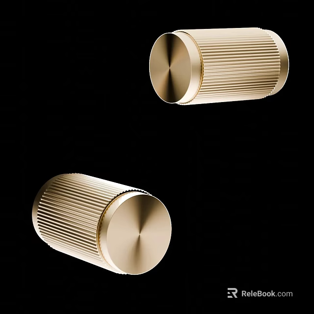 Elegant Modern Golden Cylindrical Door Handle With Sleek Ribbed Metal Surface 3d model 