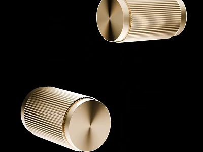 Elegant Modern Golden Cylindrical Door Handle With Sleek Ribbed Metal Surface 3d model
