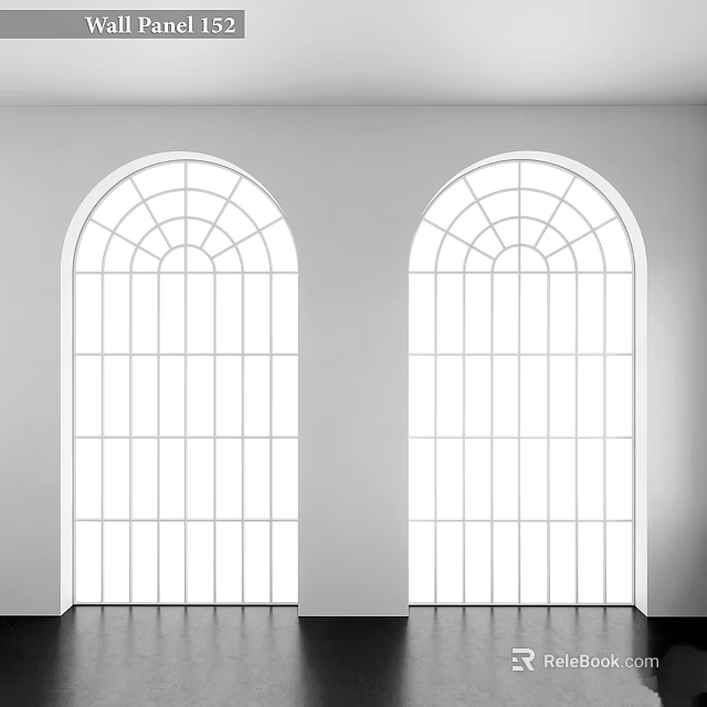 Arched Casement Windows With Grille Design And White Frame In Indoor Interior 3d model 