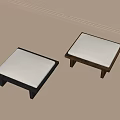 Two Square Stools With White Cushions And Dark Wooden Frames On Light Colored Floor 3d model