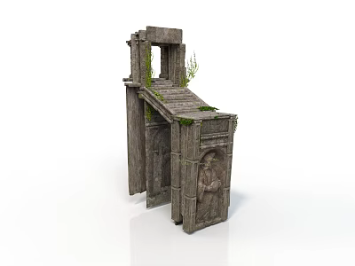 Ancient Weathered Stone Doorway Structure With Mossy Growth And Intricate Carvings 3d model