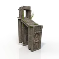 Ancient Weathered Stone Doorway Structure With Mossy Growth And Intricate Carvings
