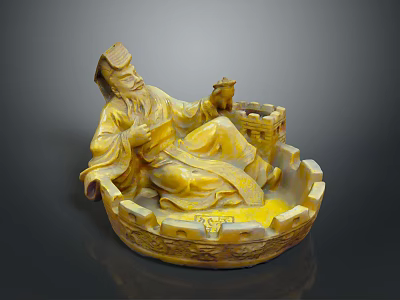 Ancient Style Golden Seated Figure Statue With Bowl Shaped Base And Object 3d model