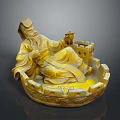 Ancient Style Golden Seated Figure Statue With Bowl Shaped Base And Object