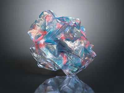 Colorful Transparent Crystal With Blue Pink Silver Hues And Faceted Surface On Black Background 3d model