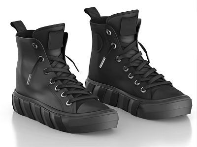 Black High Top Sneakers with Thick Sole and Lace Up Design for Casual Wear 3d model