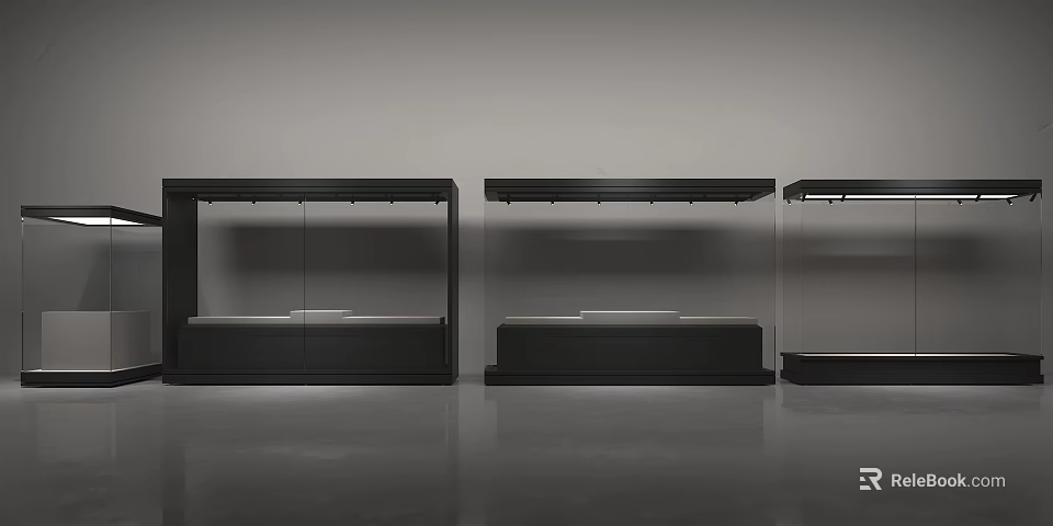 Modern Black Display Shelves With Glass Doors For Store Showroom 3d model 