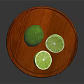 Fresh Whole and Sliced Limes Displayed on a Wooden Tray with Dark Background