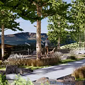 Modern Park Forest Park Landscape Viewing Mountain Park Viewing Platform Lookout Platform Rest Wooden Platform 3d model