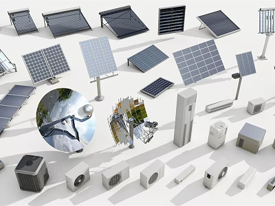 Household Appliances Collection Including Solar Panels Satellite Dishes Air Conditioners And Refrigerators 3d model