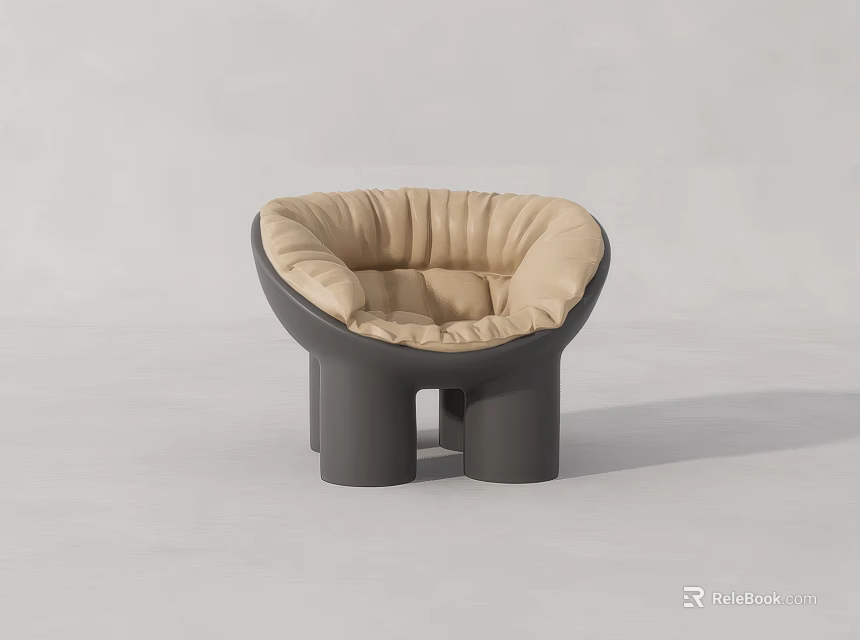 Stylish Leisure Sofa Set Featuring Beige Padded Seat And Dark Gray Base 3d model 