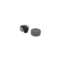 Round Gray Ottoman With Quilted Diamond Pattern And Black Blanket