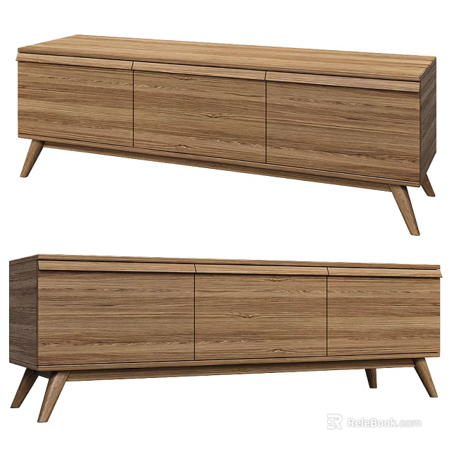 Modern Wooden TV Stand With Storage Cabinet Doors And Slim Tapered Legs Design 3d model 