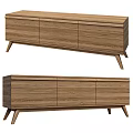Modern Wooden TV Stand With Storage Cabinet Doors And Slim Tapered Legs Design