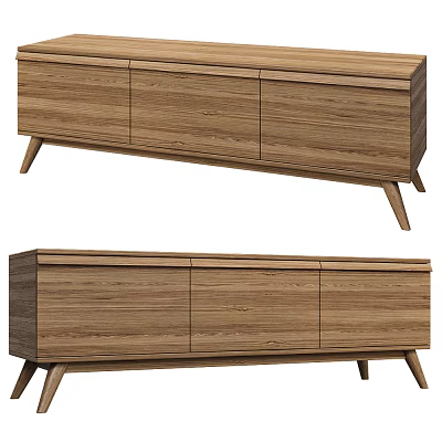 Modern Wooden TV Stand With Storage Cabinet Doors And Slim Tapered Legs Design 3d model