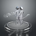 Futuristic Humanoid Astronaut Like Characters On Circular Platform With Data Streams 3d model