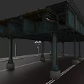 Subway Elevated Structure With Rusted Metal Beams And Concrete Pillars Over Road 3d model