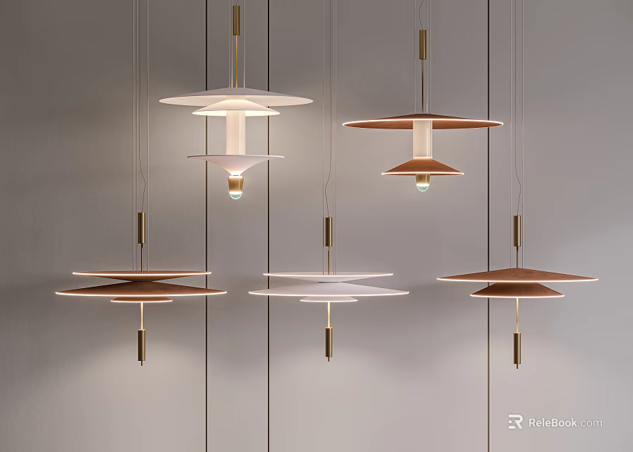 Modern Multiple Pendant Lights with Layered Discs and Metal Rods for Interior Design 3d model