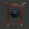 Traditional Decorative Gong With Intricate Dragon Carvings On Wooden Stand