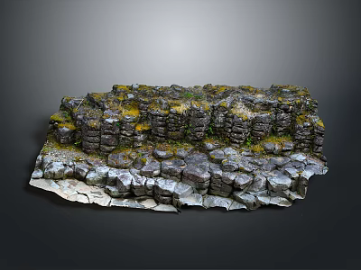 Natural Rustic Stone And Wood Structure With Mossy Surfaces And Textured Details 3d model