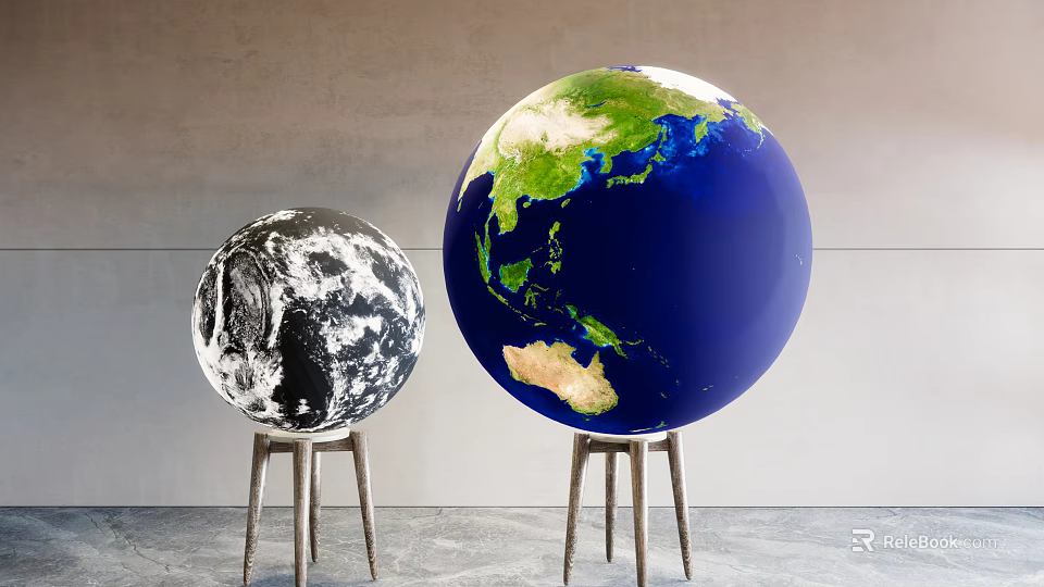 Modern Decorative Globe Ornament Set With Wooden Stands For Home Decor 3d model 