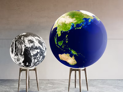 Modern Decorative Globe Ornament Set With Wooden Stands For Home Decor 3d model