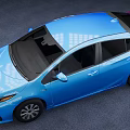 Blue Modern Sedan Car With Sleek Aerodynamic Body And LED Headlights