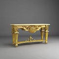 Tech Exhibition Hall Featuring Golden Decorative Table With Ornate Carvings And Intricate Designs