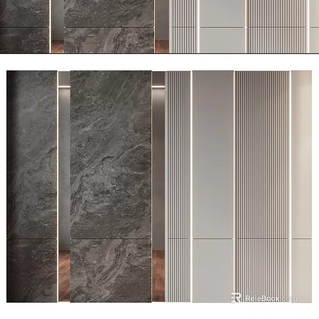 Modern Wall Decor With Dark Marble Texture And Light Striped Decorative Panels 3d model 