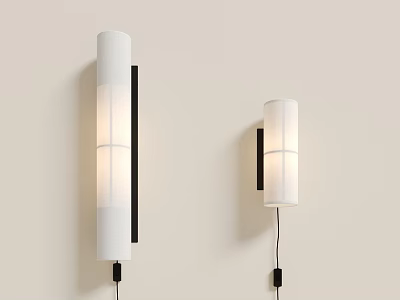 Modern Minimalist Wall Lamps With White Fabric Shades And Black Metal Brackets On Beige Wall 3d model