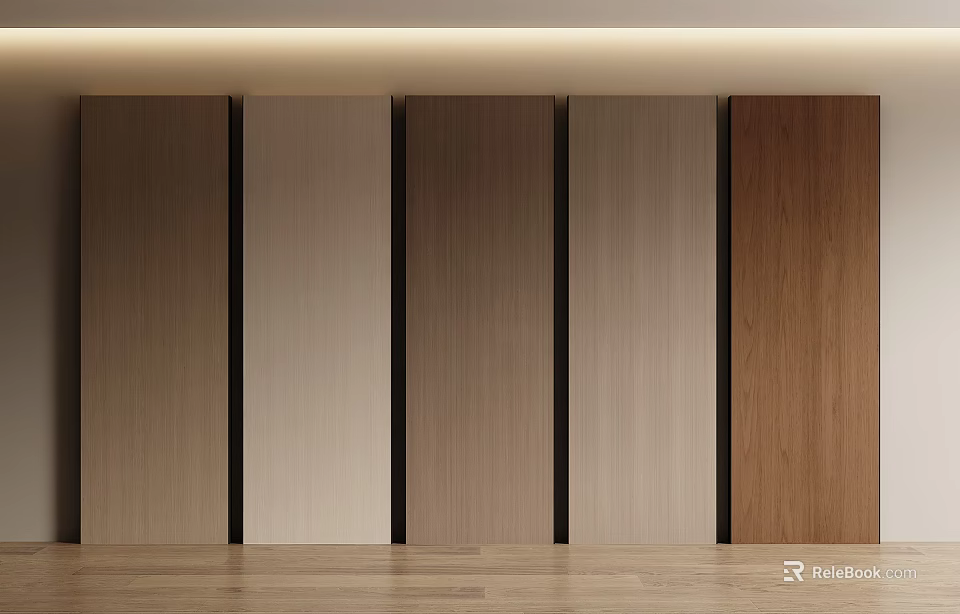 Modern Wooden Wall Panels in Various Colors with Natural Wood Grain for Interior Design 3d model 