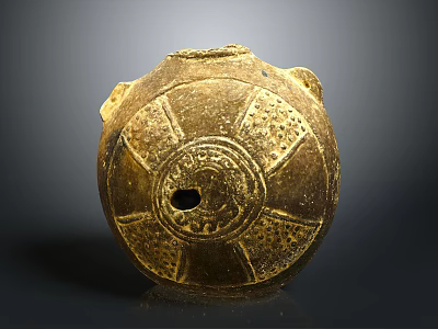 Ancient Clay Pot With Carved Circular Pattern Small Hole And Decorative Motifs 3d model