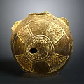 Ancient Clay Pot With Carved Circular Pattern Small Hole And Decorative Motifs