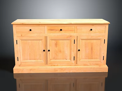 Wooden Storage Cabinet With Three Drawers Three Doors Black Handles Light Wood Finish 3d model