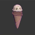 Delicious Ice Cream Cone With Vanilla Chocolate Chip And Chocolate Scoops In Waffle Cone