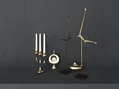 Modern Metallic Decorative Ornament Set With Candle Holder Sculptures And Vases 3d model