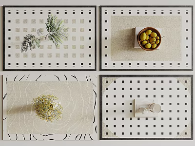 Stylish Square Rugs With Geometric Dotted Wavy Patterns And Decorative Pine Branches Olive Flower 3d model