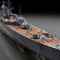 3D Rendered Warship With Large Cannons And Deck Details