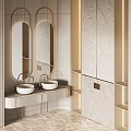 Modern Luxury Bathroom Vanity With Double Basins And Oval Mirrors Design 3d model