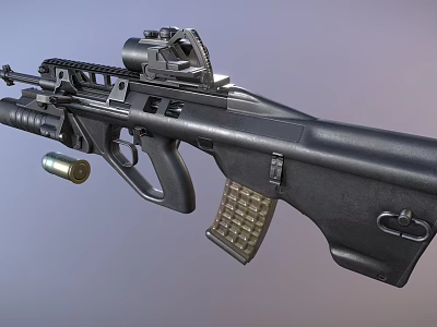 Detailed View of Tactical Black Rifle With Scope Magazine And Bullet Features 3d model