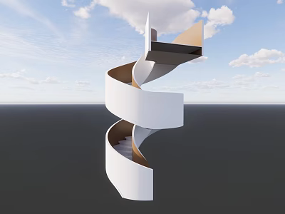 Modern Spiral Staircase With White Structure Wooden Steps And Blue Sky 3d model
