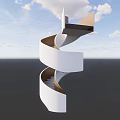 Modern Spiral Staircase With White Structure Wooden Steps And Blue Sky