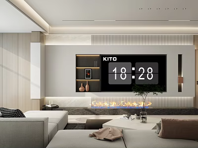 Elegant Modern Living Room Interior With Sofa Coffee Table TV Cabinet Fireplace And Clock 3d model