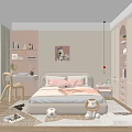 Modern Cozy Kids Room Interior With Bed Plush Toys Desk Chair Window Curtains And Rug