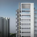 Modern High Rise Residential Buildings With Green Lawn Trees And Pond