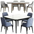 Modern Dining Table Set With Square Marble Top And Upholstered Blue Chairs 3d model