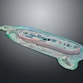 Modern Water Transport Vessel 3D Model With Deck Structure And Water Environment